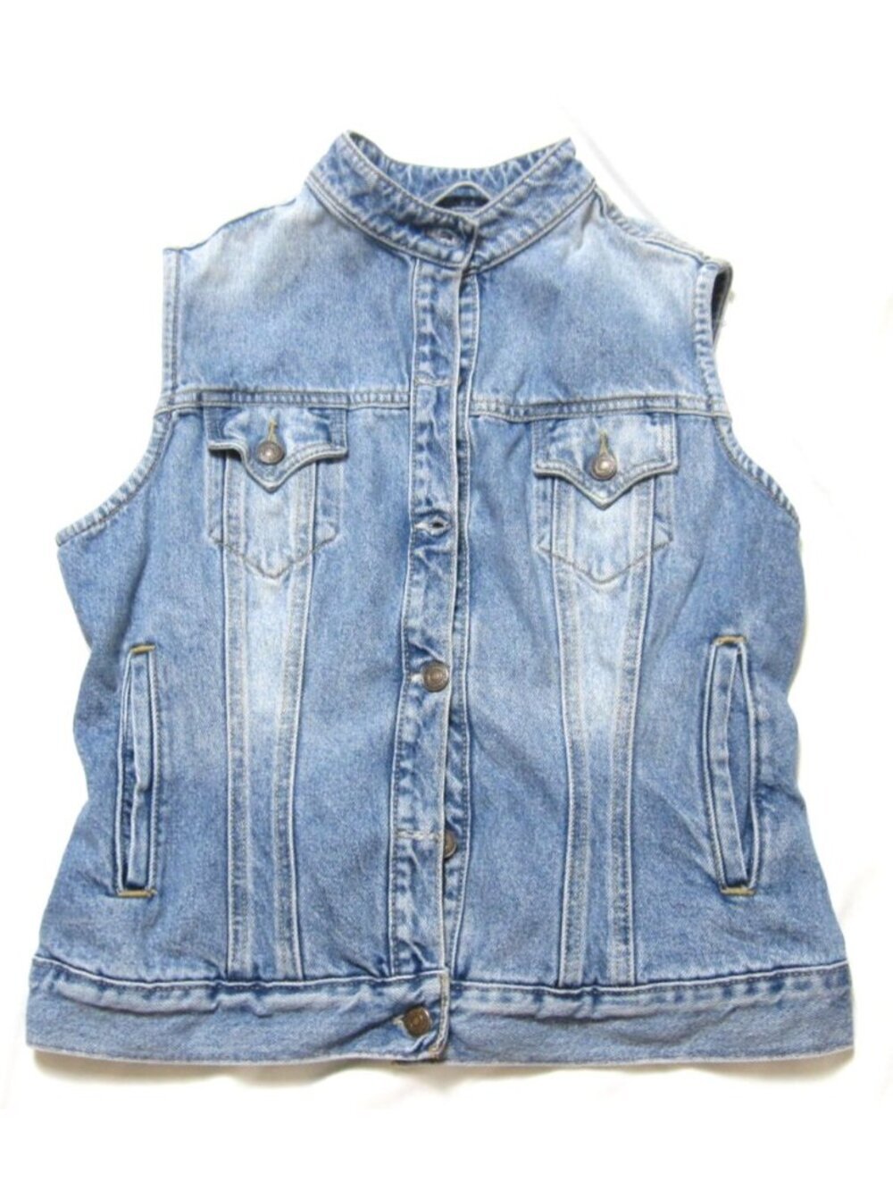 Vtg Levi Strauss Signature‎ Denim Vest  L (12/14) Women Y2K High Collar Biker